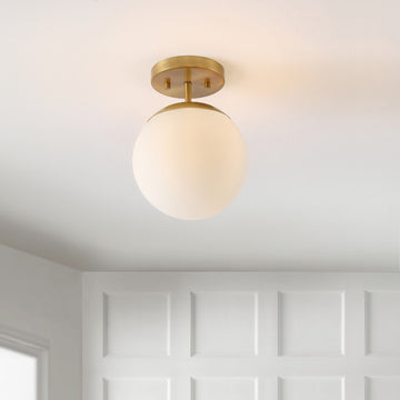 Marcel Bistro 7.75" Bohemian Farmhouse Iron/Frosted Glass LED Semi Flush Mount - JONATHAN Y
